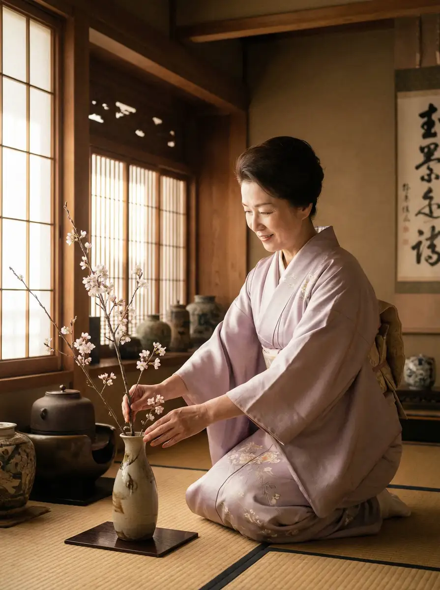 一位优雅的 [91涩漫]91涩漫永久地址::精品91涩漫在线播放 在和室中插花